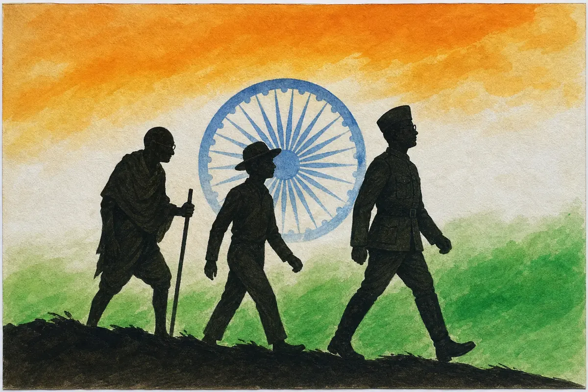 15 अगस्त ड्राइंग 2026: बच्चों के लिए Easy Independence Day Drawing और Poster Ideas 15 August Drawing में स्वतंत्रता सेनानियों की प्रेरक छाया