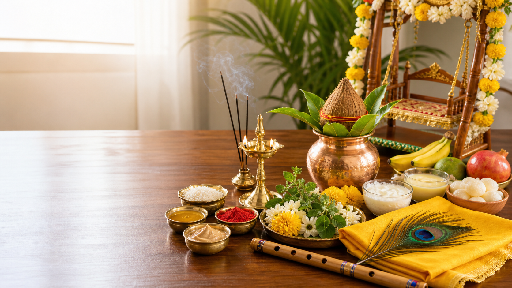 जन्माष्टमी पूजा सामग्री लिस्ट 2026: संपूर्ण सामान और तैयारी checklist जन्माष्टमी पूजा सामग्री लिस्ट 2026 - संपूर्ण पूजा सामान