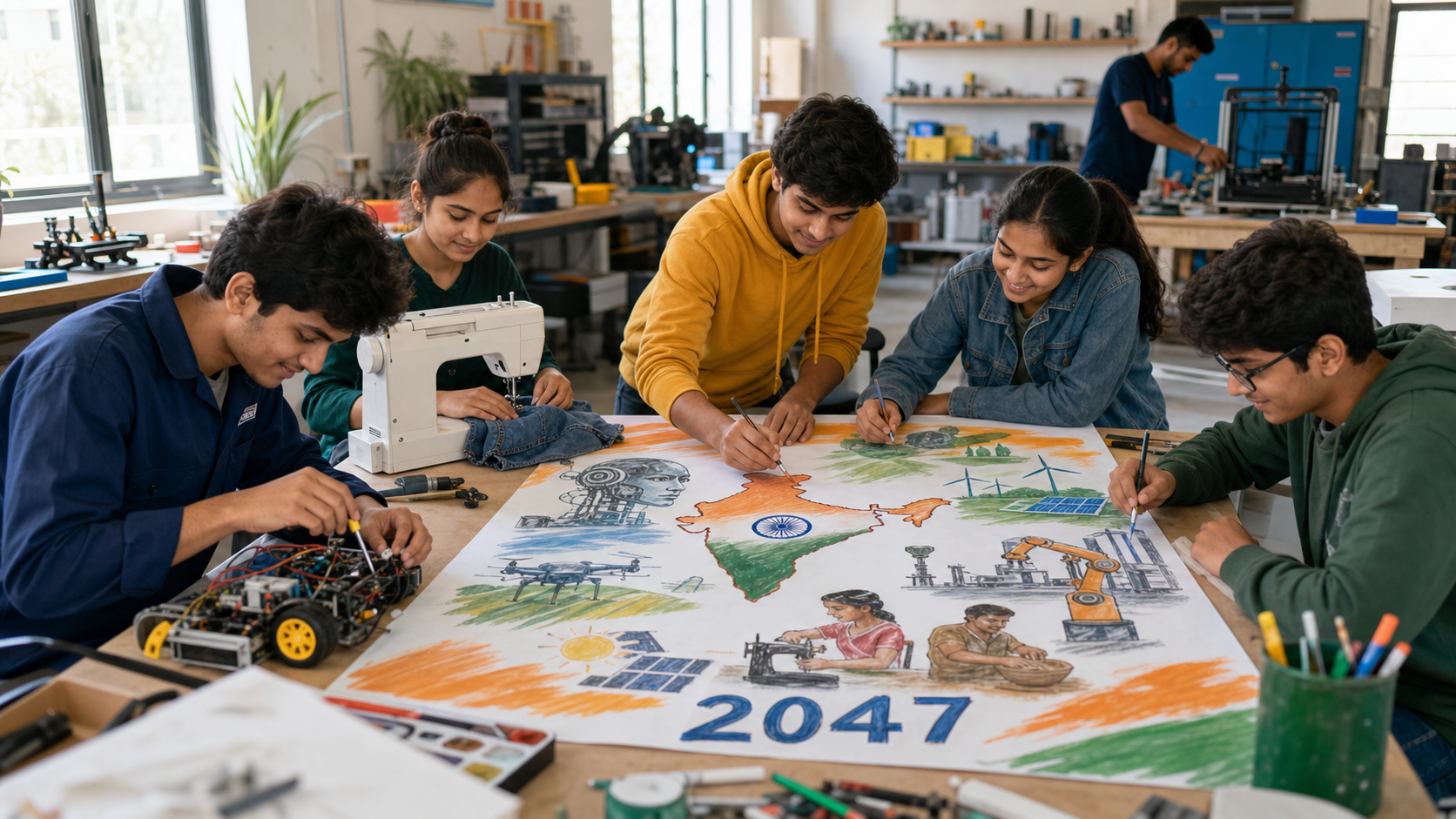 The New Skilled India Poster 2026: 20 Best Ideas, Slogans और Rules New Skilled India Poster 2026 बनाते भारतीय विद्यार्थी