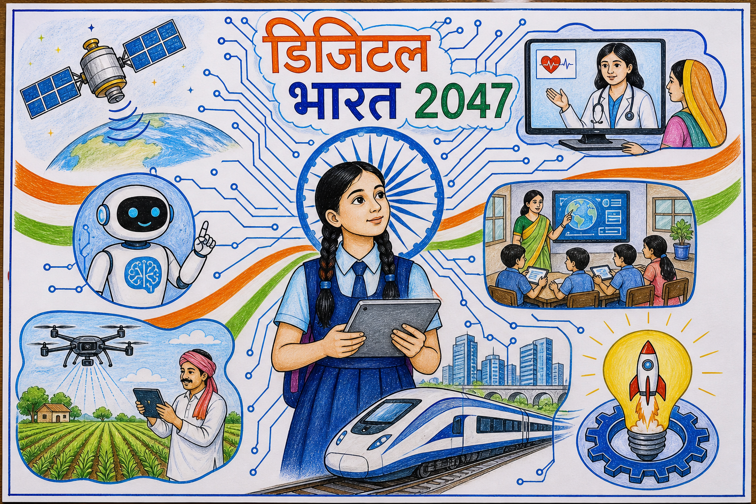 विकसित भारत 2047 पोस्टर ड्राइंग: 20 Easy और Creative Ideas विकसित भारत 2047 डिजिटल इंडिया पोस्टर