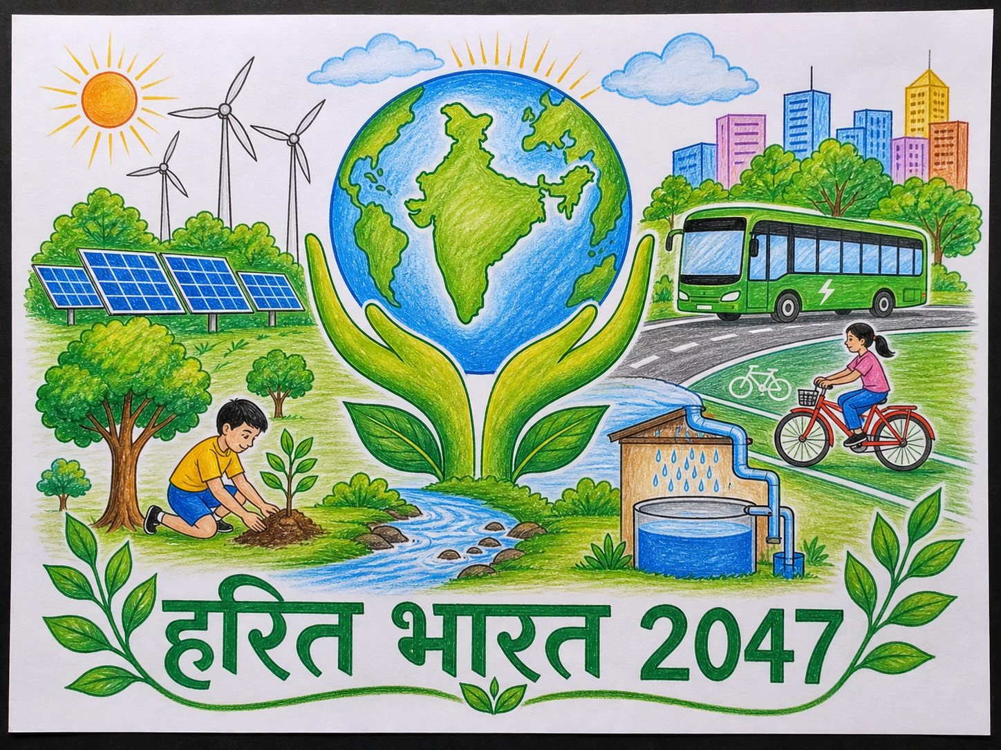 विकसित भारत 2047 पोस्टर ड्राइंग: 20 Easy और Creative Ideas विकसित भारत 2047 हरित भारत ड्राइंग