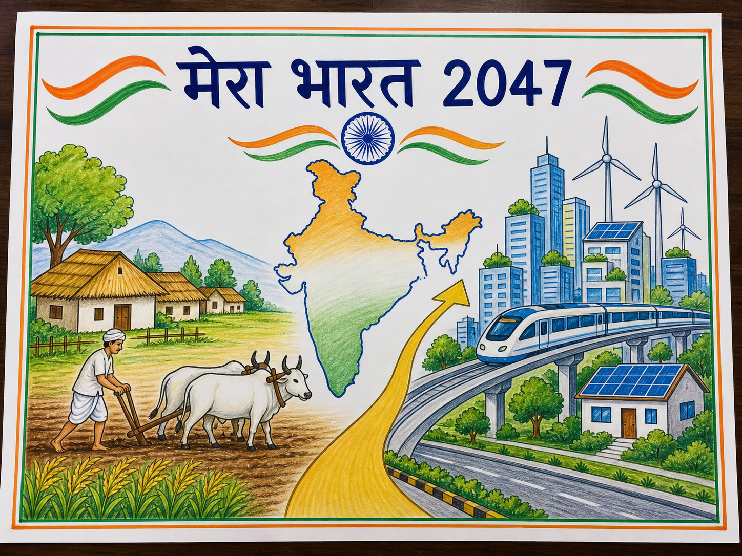 विकसित भारत 2047 पोस्टर ड्राइंग: 20 Easy और Creative Ideas विकसित भारत 2047 पोस्टर ड्राइंग गांव से स्मार्ट सिटी
