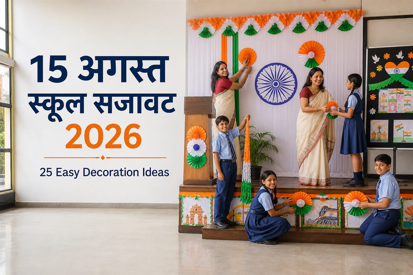 15 अगस्त स्कूल सजावट 2026: 25 Best Easy Decoration Ideas 15 अगस्त स्कूल सजावट 2026: Stage Classroom और Notice Board Ideas