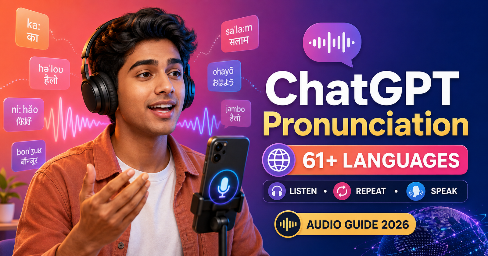 অসমীয়া নাৰীৰ সাজপাৰ চাদৰ ChatGPT Pronunciation audio guide for English speaking practice in 61 plus languages