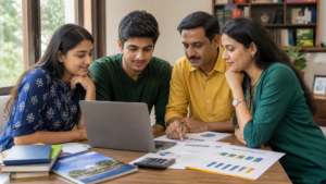 PM Vidyalaxmi में Bank चुनने के लिए loan offers compare करता परिवार