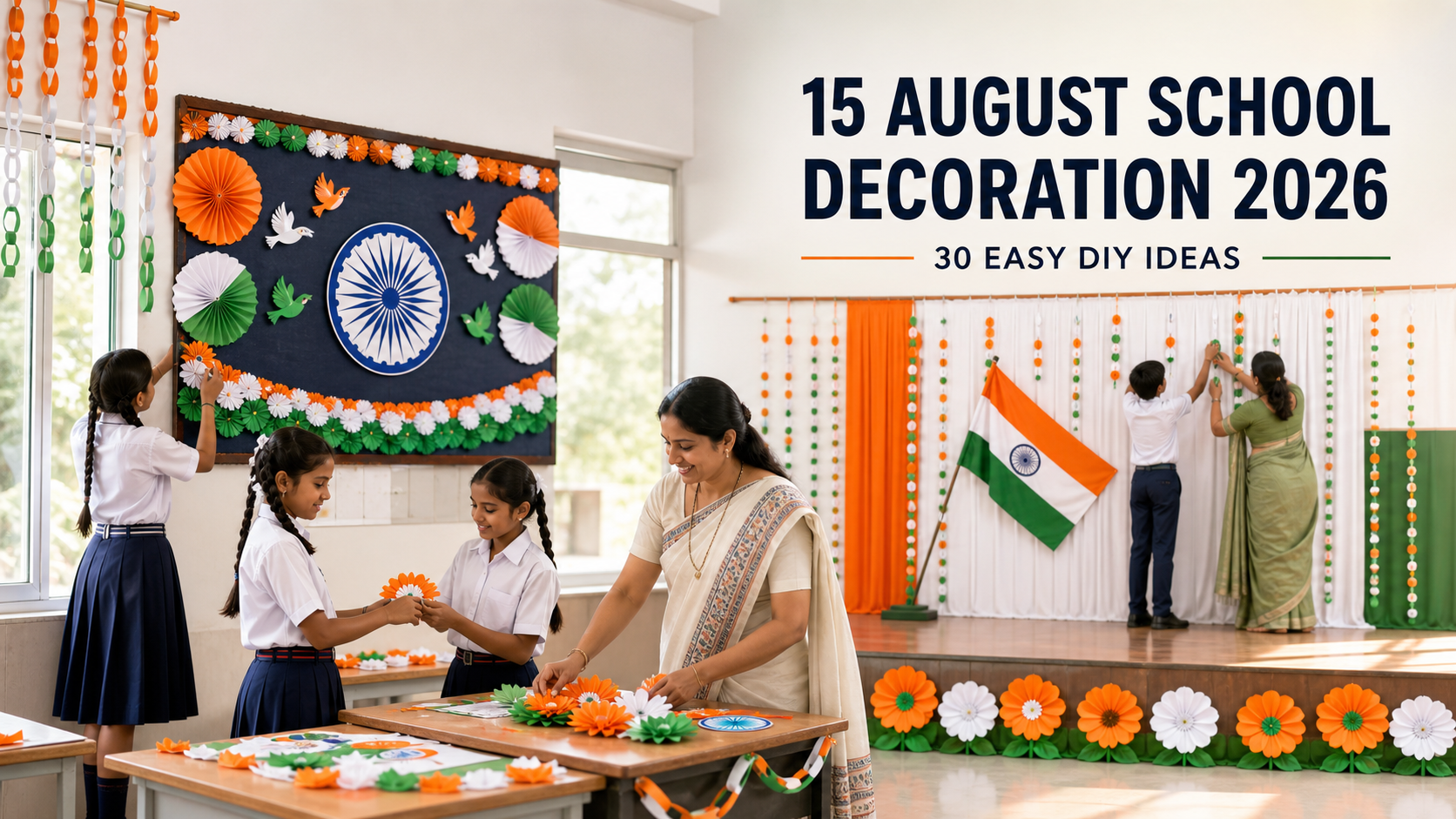 15 अगस्त स्कूल डेकोरेशन आइडियाज 2026: 30 Easy DIY Classroom, Stage और Board Ideas 15 अगस्त स्कूल डेकोरेशन आइडियाज 2026 के 30 Easy DIY Ideas
