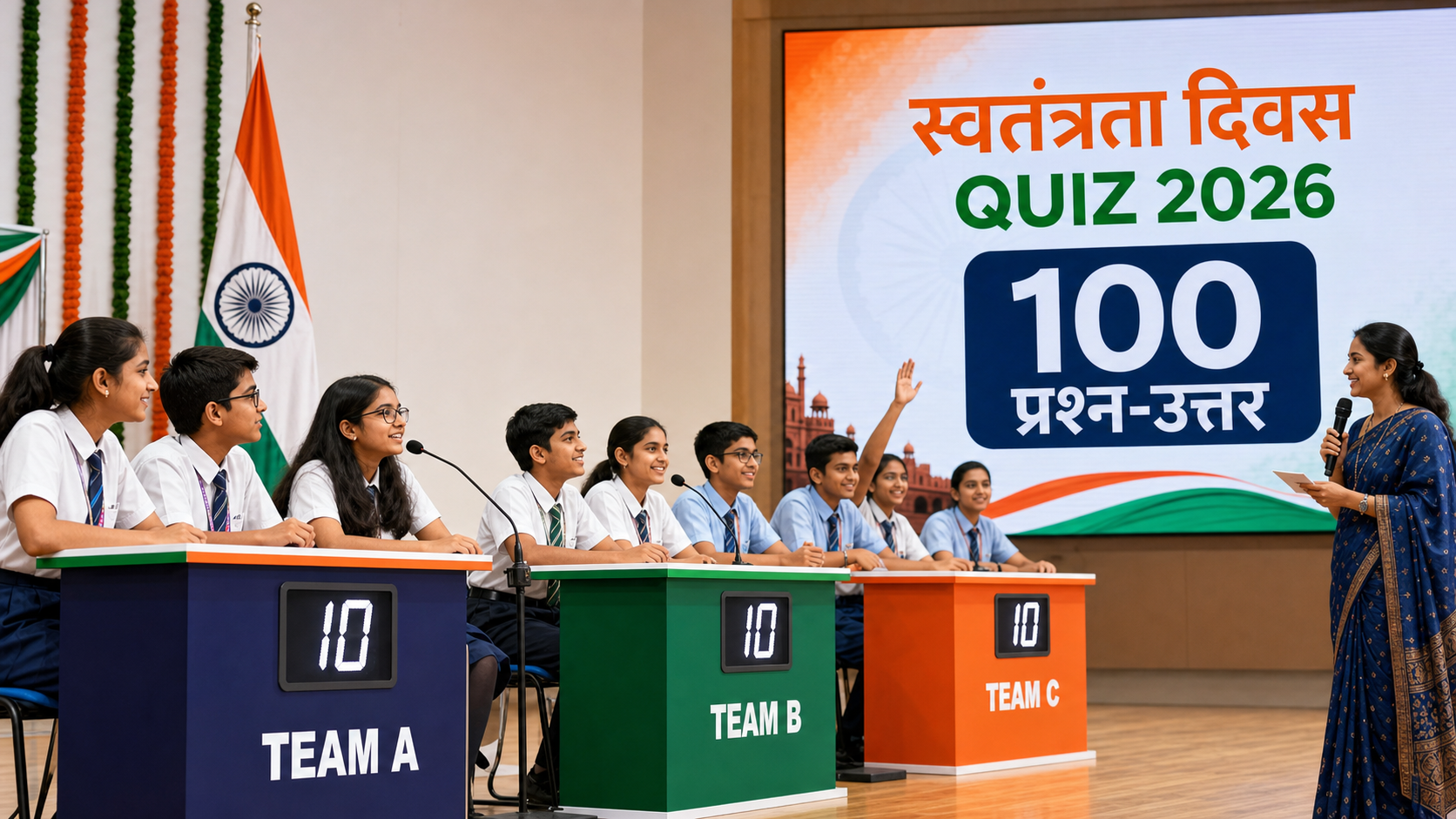 स्वतंत्रता दिवस प्रश्नोत्तरी 2026: 100 महत्वपूर्ण Quiz Questions और Answers Swatantrata Diwas Prashnottari 2026 - 100 Quiz Questions और Answers
