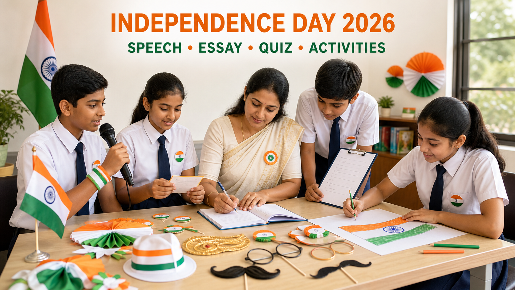 स्वतंत्रता दिवस 2026 भाषण निबंध Quiz Drawing और School Activities