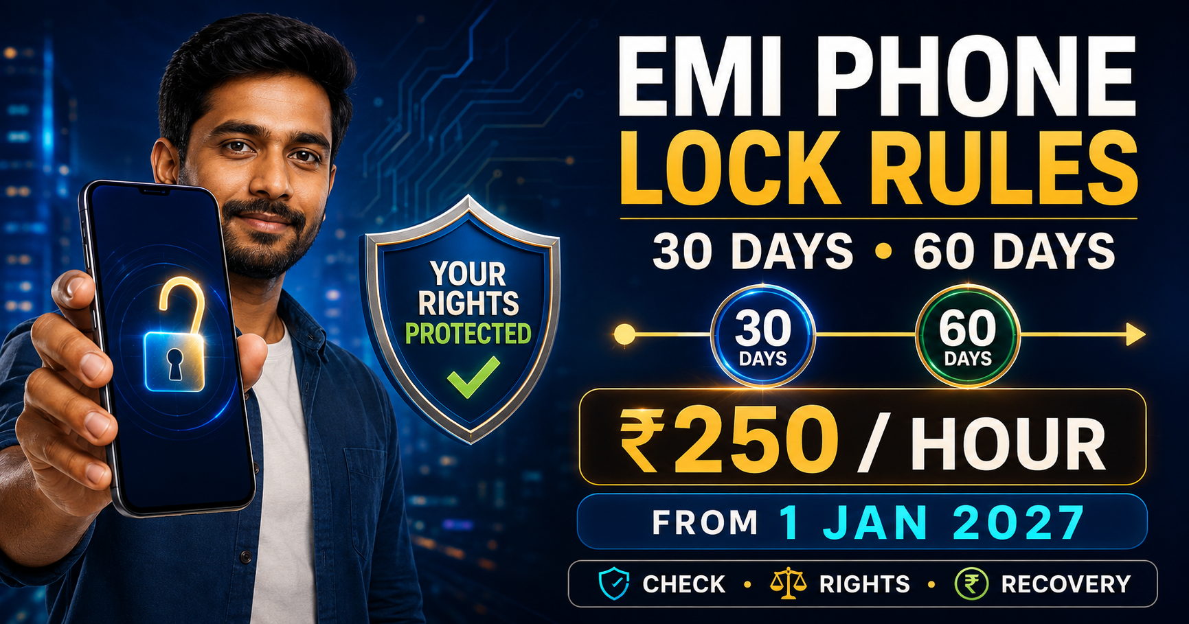 RBI Mobile EMI Phone Lock Rules 2027 का 30/60-day timeline और ₹250 प्रति घंटे compensation