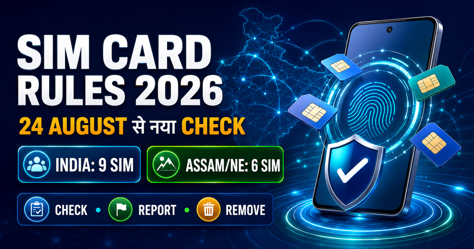 জন্মাষ্টমী SIM Card New Rules 2026 में India की 9 और Assam की 6 connection limit दिखाता security visual