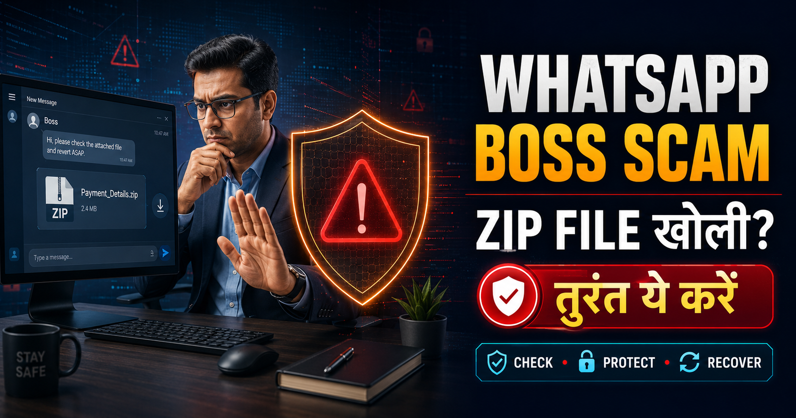 জন্মাষ্টমী संदिग्ध ZIP file खोलने से पहले रुकता finance professional और WhatsApp Boss Scam warning