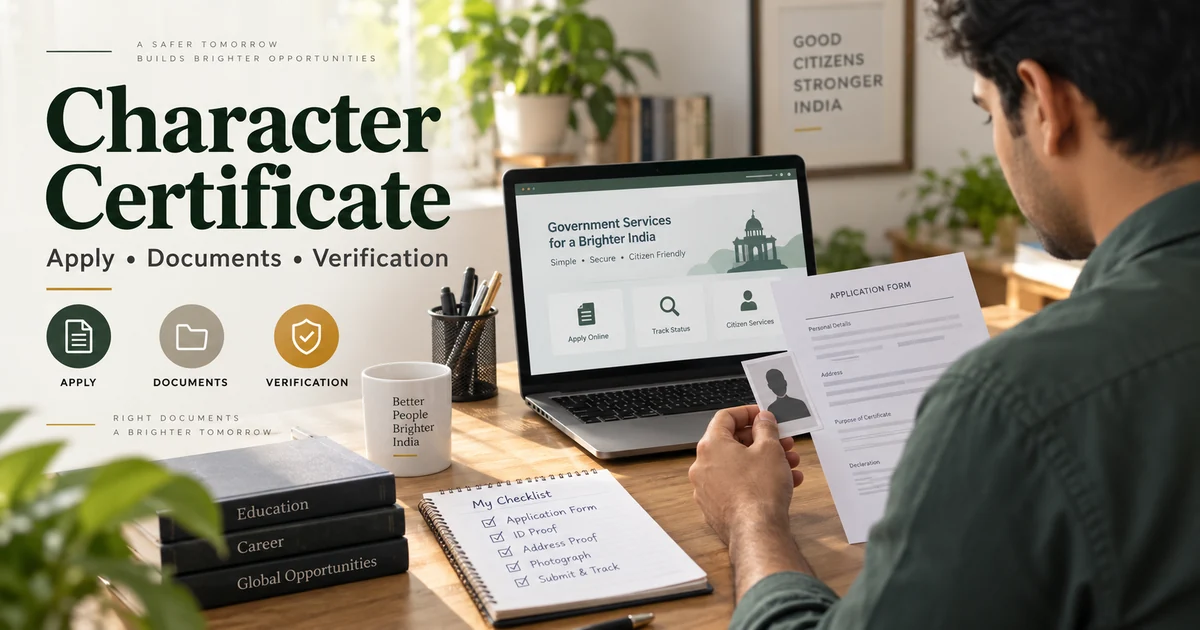 ভাওনাৰ ৰূপ বৈচিত্ৰ্য application for character certificate guide with applicant reviewing a form and documents
