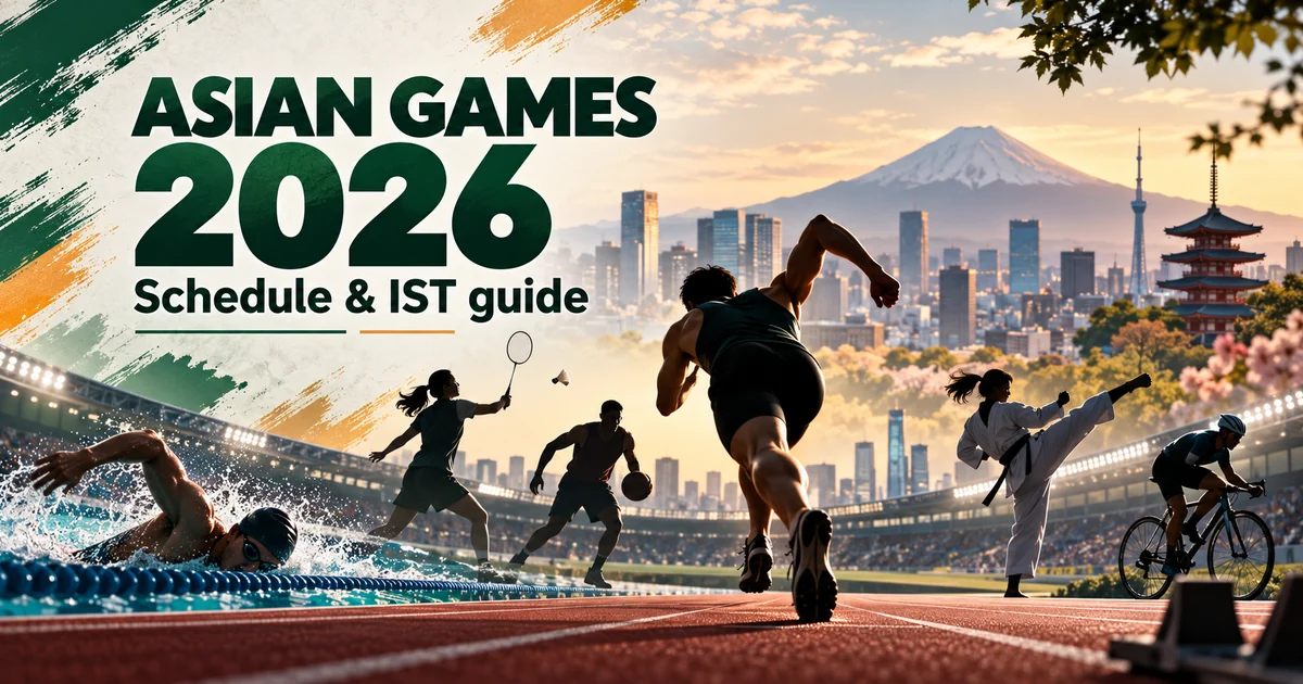 সংস্কৃতিৰ উপাদান সমূহ asian games 2026 schedule guide showing a stadium and athletes across sports