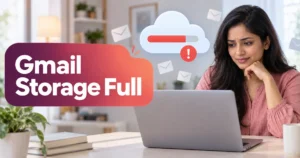 Gmail Storage Full guide showing a user reviewing cloud storage usage