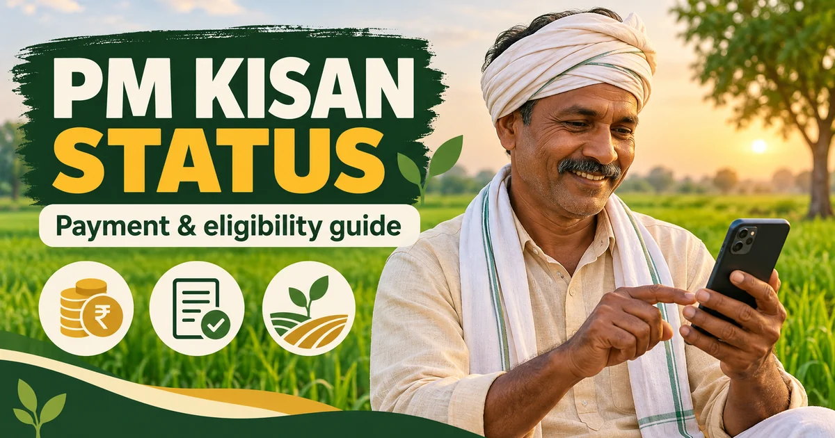 ভাওনাৰ ৰূপ বৈচিত্ৰ্য pm kisan beneficiary status 2026 guide showing an Indian farmer checking status on a mobile