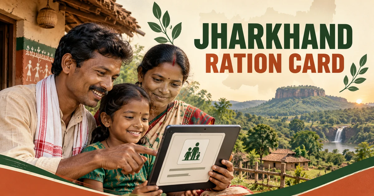 ভাওনাৰ ৰূপ বৈচিত্ৰ্য ration card download jharkhand guide showing a family viewing its generic digital card