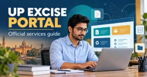 up excise portal guide showing an applicant navigating generic official service options