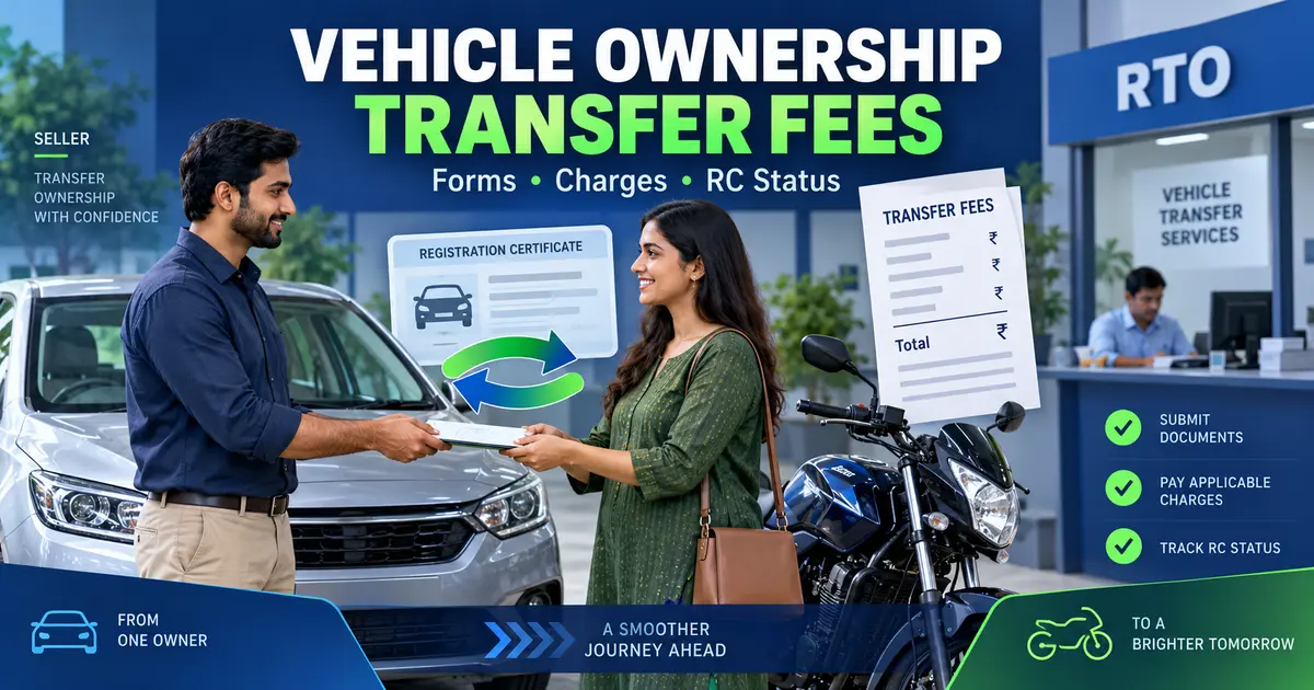 দ্ৰছেৰাৰ চিকমিকনি আৰু অন্য কিবা Vehicle Ownership Transfer Online Fees guide with buyer seller RC forms and RTO receipt